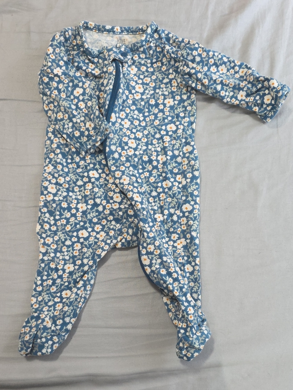 Blue Floral Baby One-Piece Footed Romper - Double Zipper